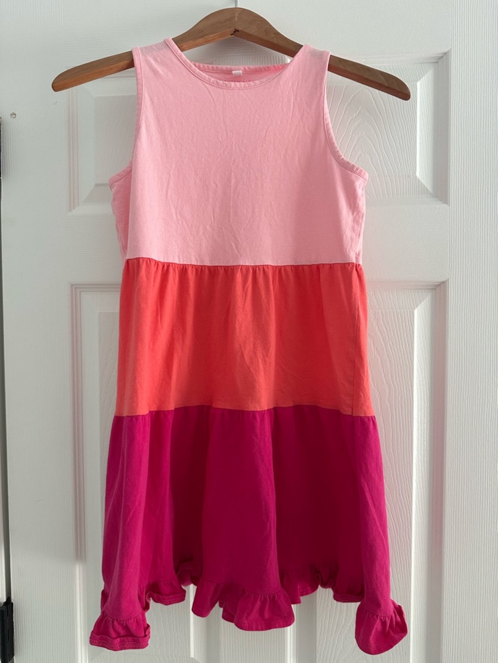 Crewcuts size 12 Girls Sleeveless Tiered Dress - Light Pink/Orange/Fuchsia
